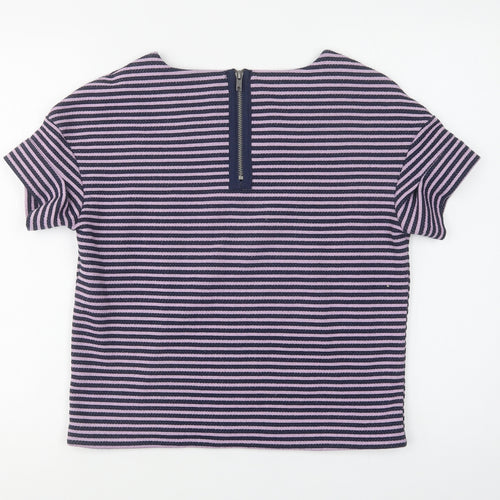 NEXT Womens Purple Striped Cotton Basic Blouse Size 6 Round Neck