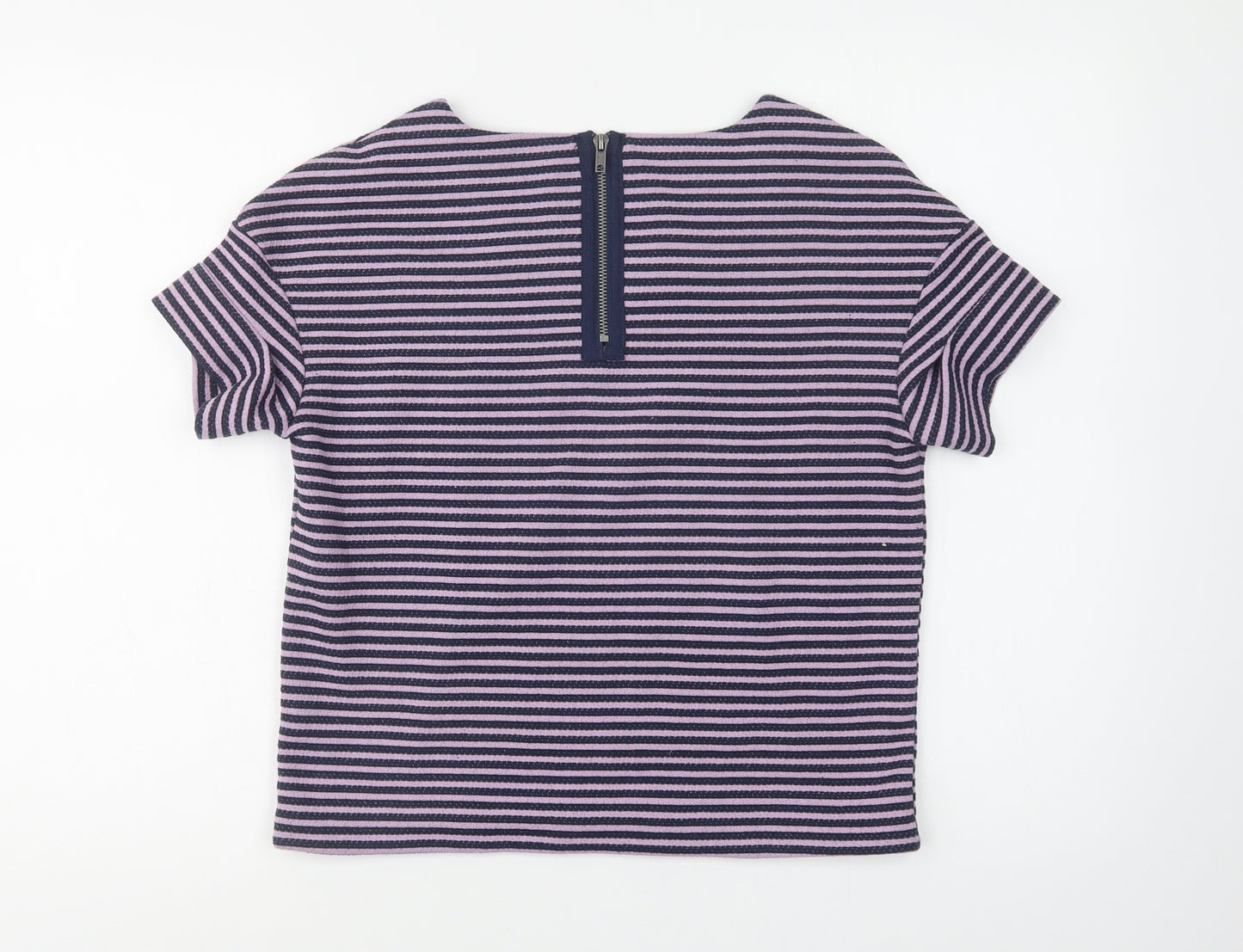 NEXT Womens Purple Striped Cotton Basic Blouse Size 6 Round Neck