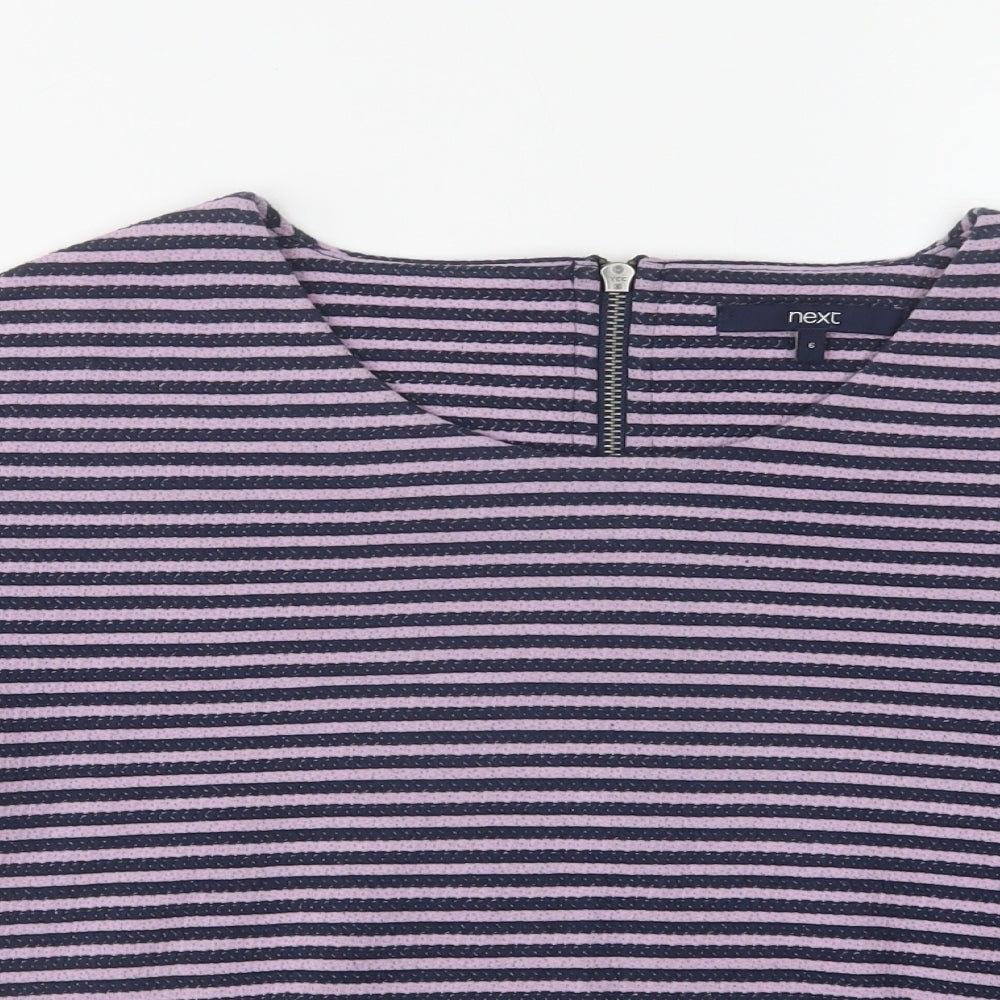 NEXT Womens Purple Striped Cotton Basic Blouse Size 6 Round Neck