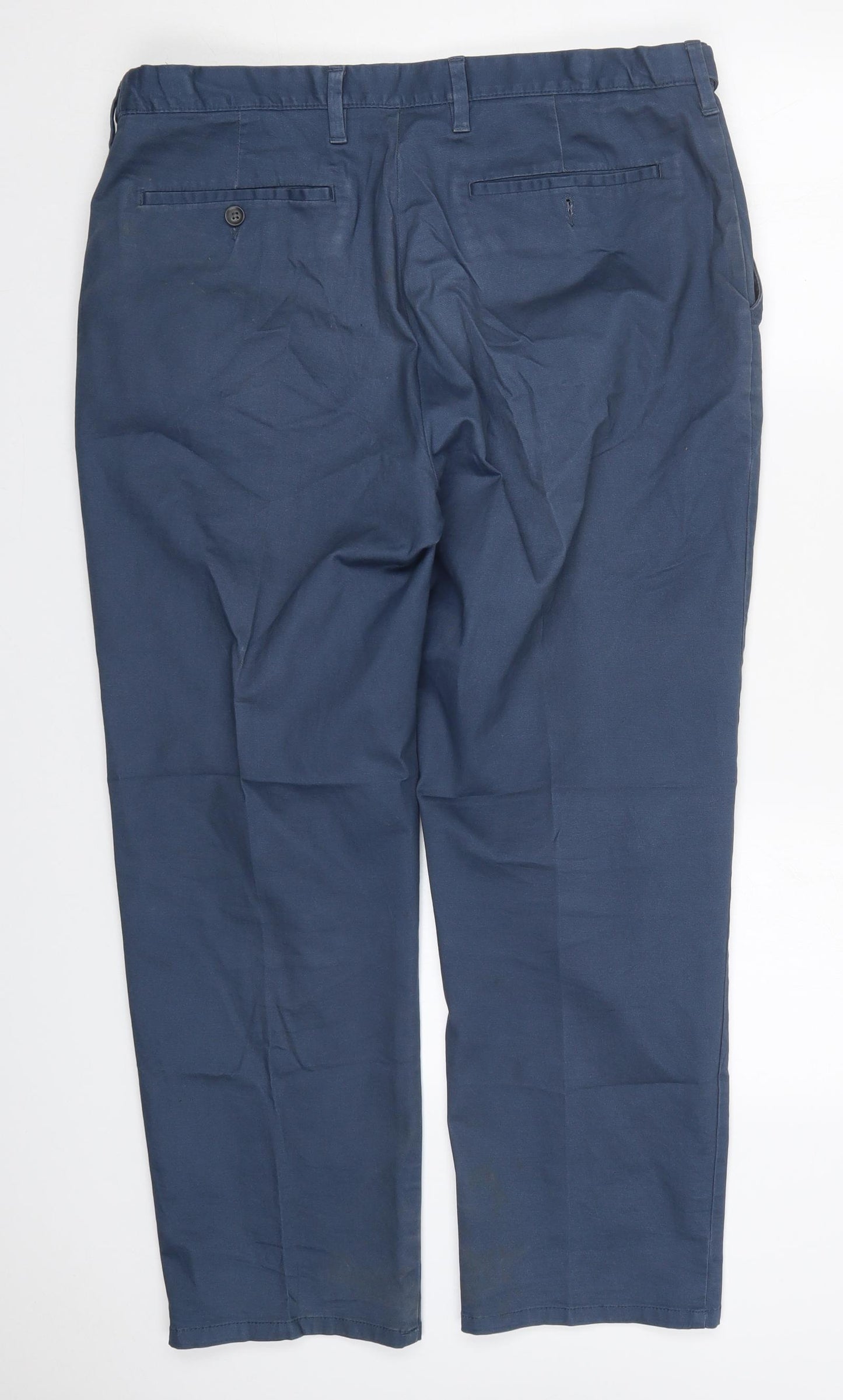 Marks and Spencer Mens Blue  Cotton Trousers  Size 38 L29 in Regular Button