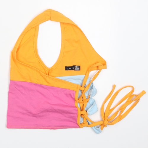 Boohoo Womens Multicoloured Colourblock Polyester Cropped Tank Size 16 Halter