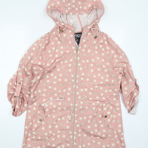 Atmosphere Womens Pink Polka Dot  Parka Coat Size 10  Zip