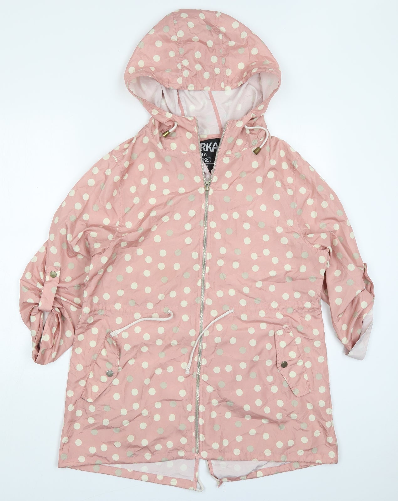 Atmosphere Womens Pink Polka Dot  Parka Coat Size 10  Zip