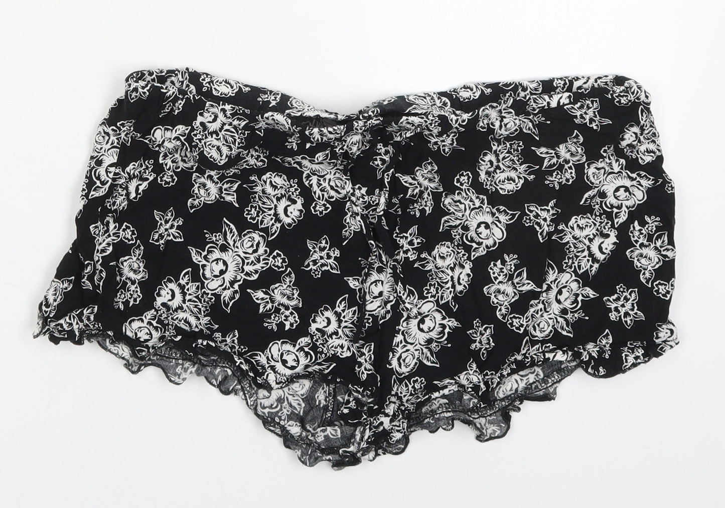Atmosphere Womens Black Floral Viscose Mom Shorts Size 12  Regular Drawstring