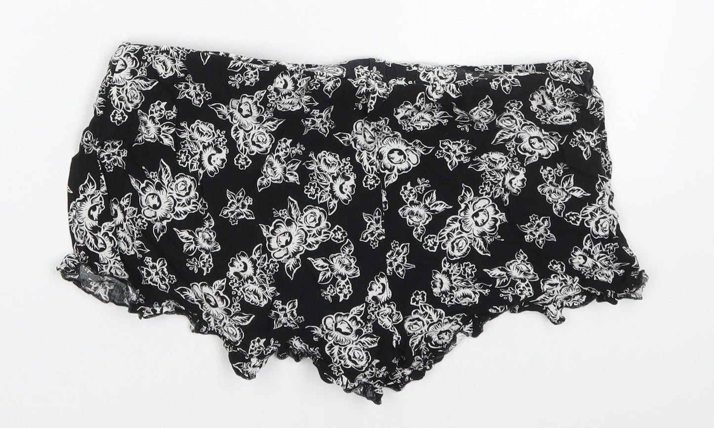 Atmosphere Womens Black Floral Viscose Mom Shorts Size 12  Regular Drawstring