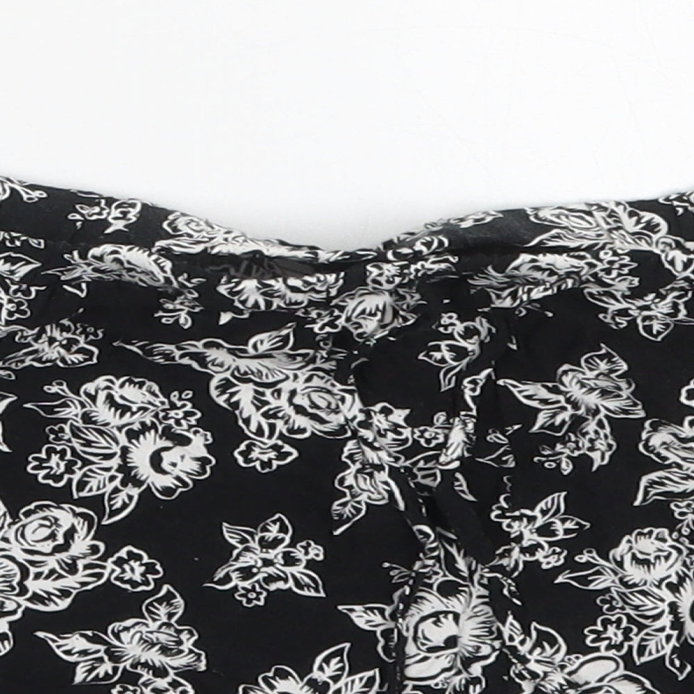 Atmosphere Womens Black Floral Viscose Mom Shorts Size 12  Regular Drawstring