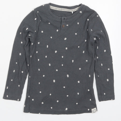 George Girls Grey Polka Dot Cotton Basic T-Shirt Size 4-5 Years Henley Pullover