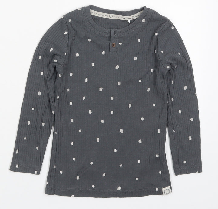 George Girls Grey Polka Dot Cotton Basic T-Shirt Size 4-5 Years Henley Pullover