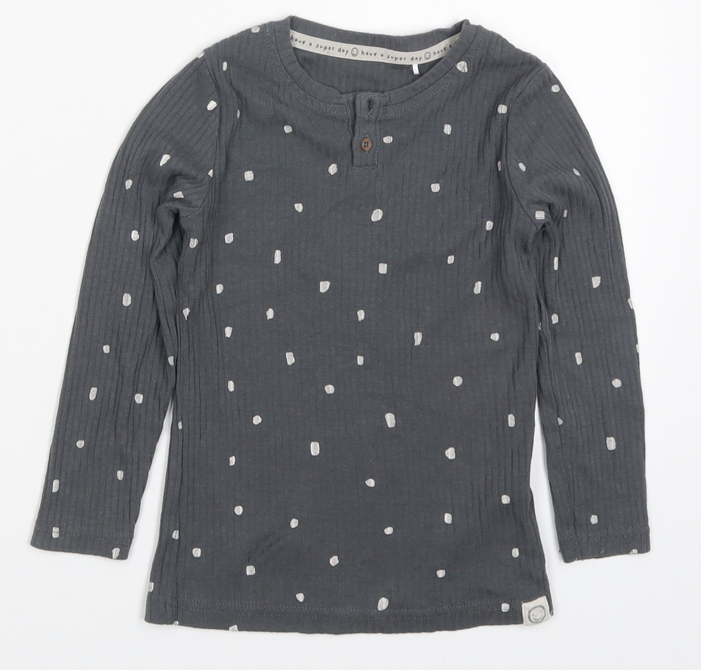 George Girls Grey Polka Dot Cotton Basic T-Shirt Size 4-5 Years Henley Pullover