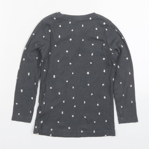 George Girls Grey Polka Dot Cotton Basic T-Shirt Size 4-5 Years Henley Pullover