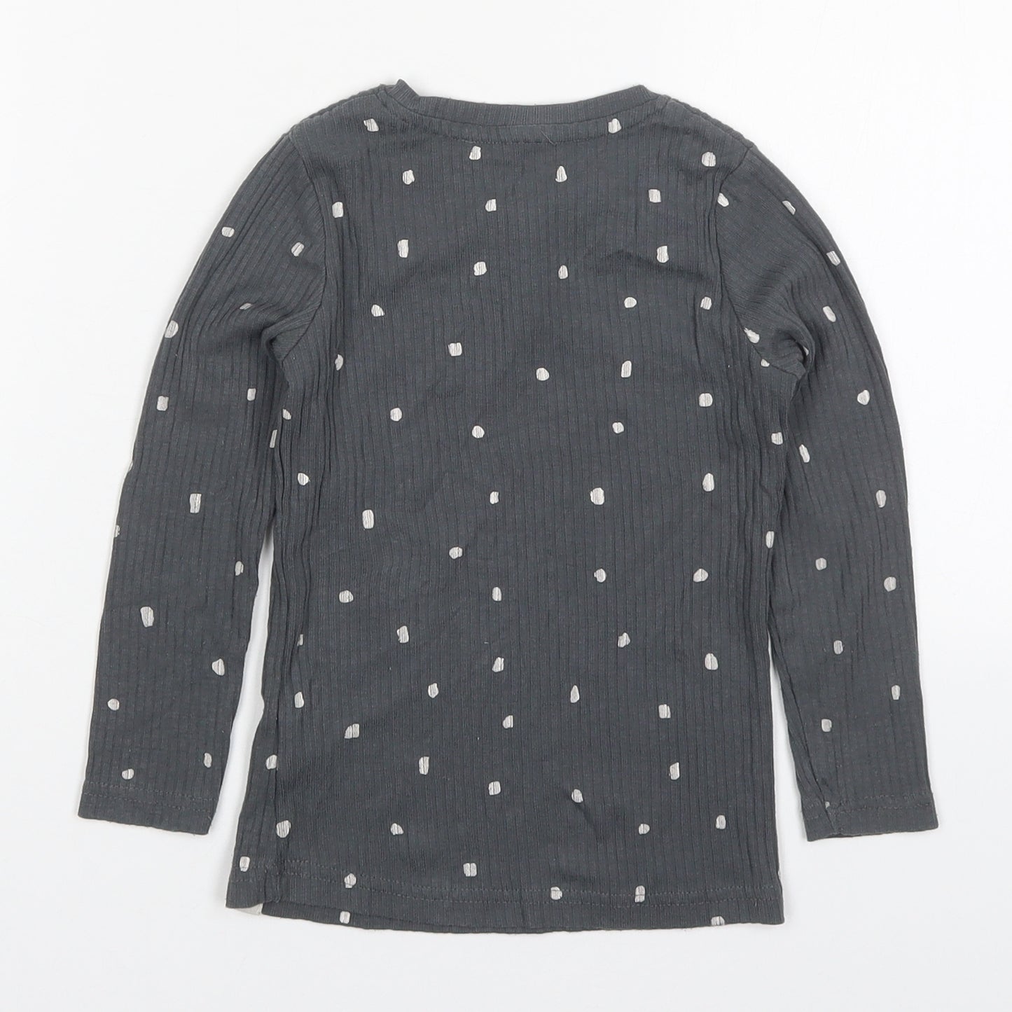 George Girls Grey Polka Dot Cotton Basic T-Shirt Size 4-5 Years Henley Pullover