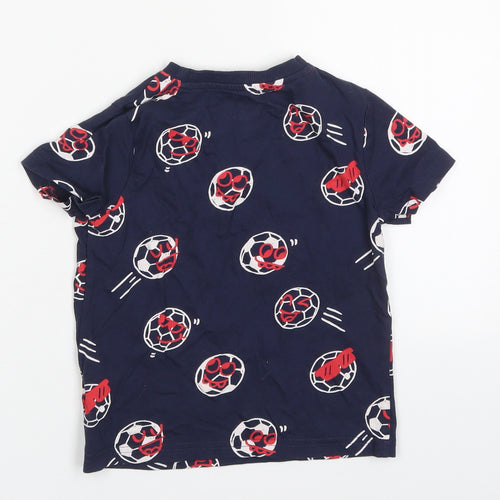 Primark Boys Blue  Cotton Basic T-Shirt Size 4-5 Years Crew Neck Pullover - Footballs