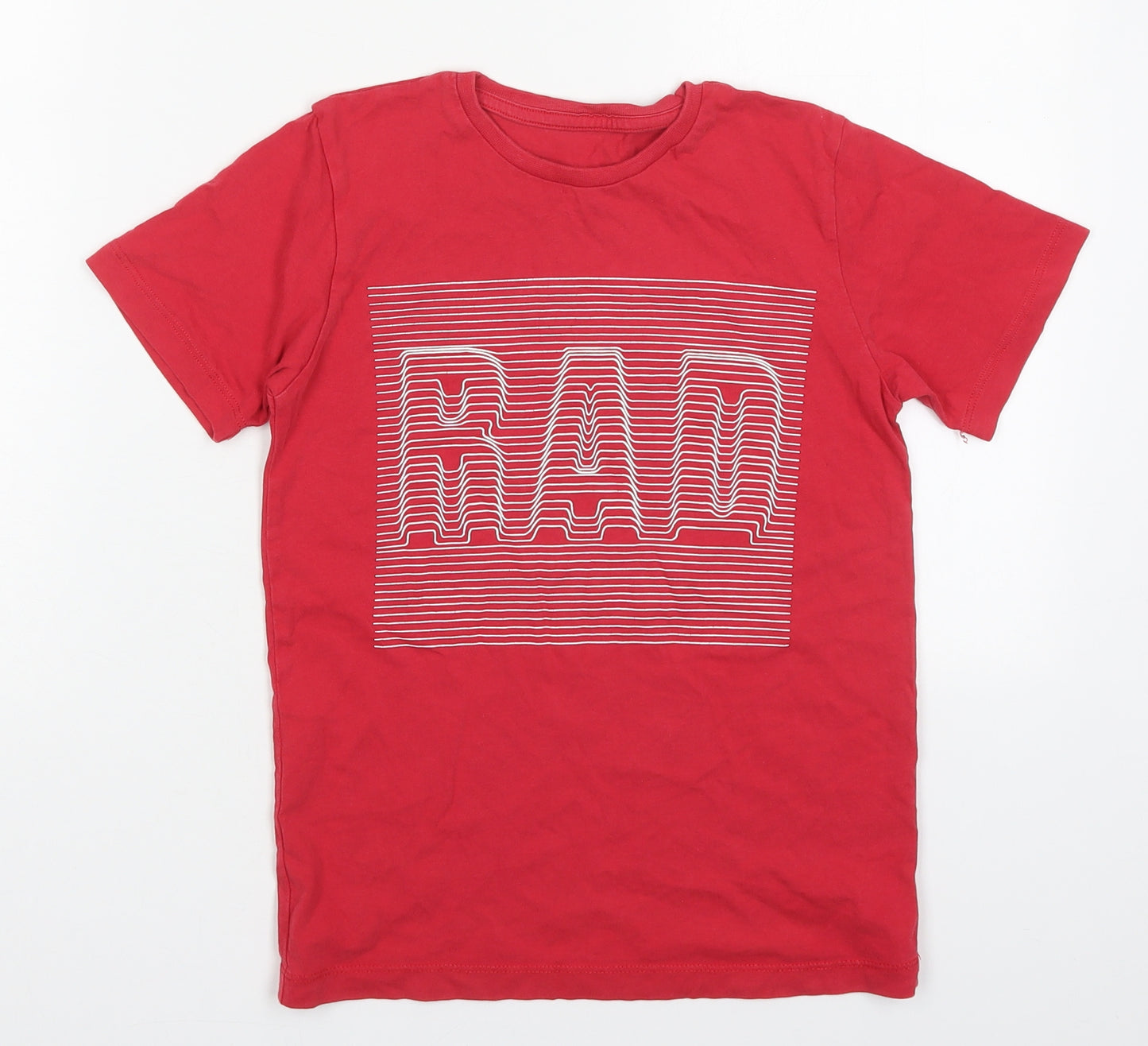 Preworn Boys Red  Cotton Basic T-Shirt Size 9-10 Years Crew Neck Pullover - Rad