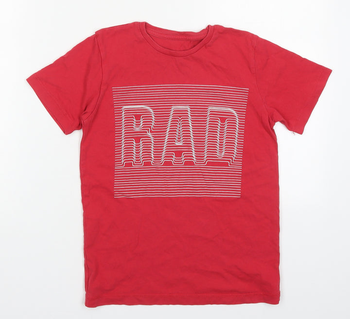 Preworn Boys Red  Cotton Basic T-Shirt Size 9-10 Years Crew Neck Pullover - Rad