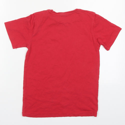Preworn Boys Red  Cotton Basic T-Shirt Size 9-10 Years Crew Neck Pullover - Rad