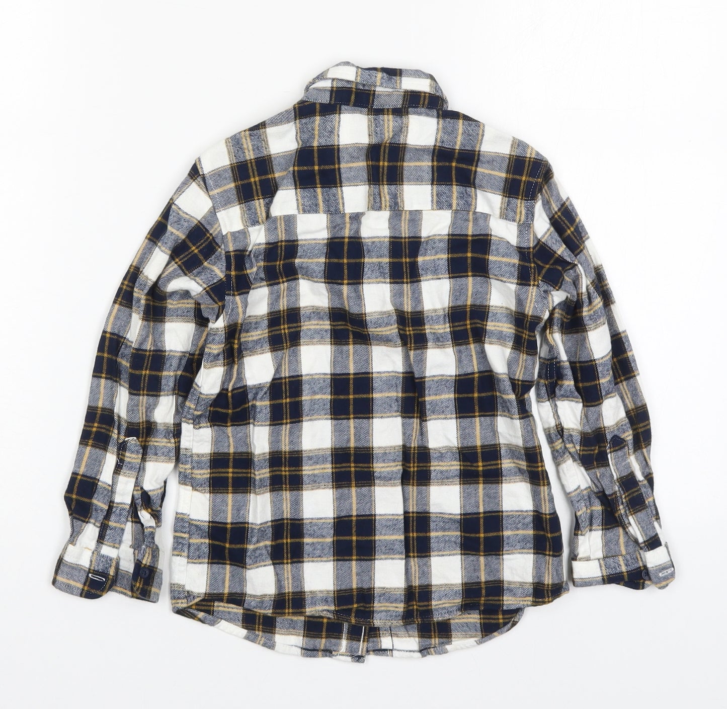 Primark Boys Blue Check Cotton Basic Button-Up Size 4-5 Years Collared Button - Yellow