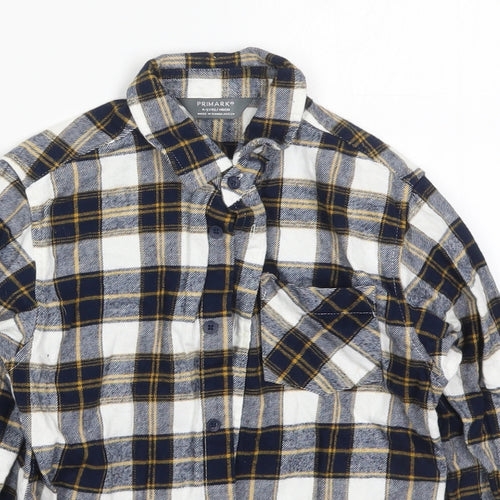 Primark Boys Blue Check Cotton Basic Button-Up Size 4-5 Years Collared Button - Yellow