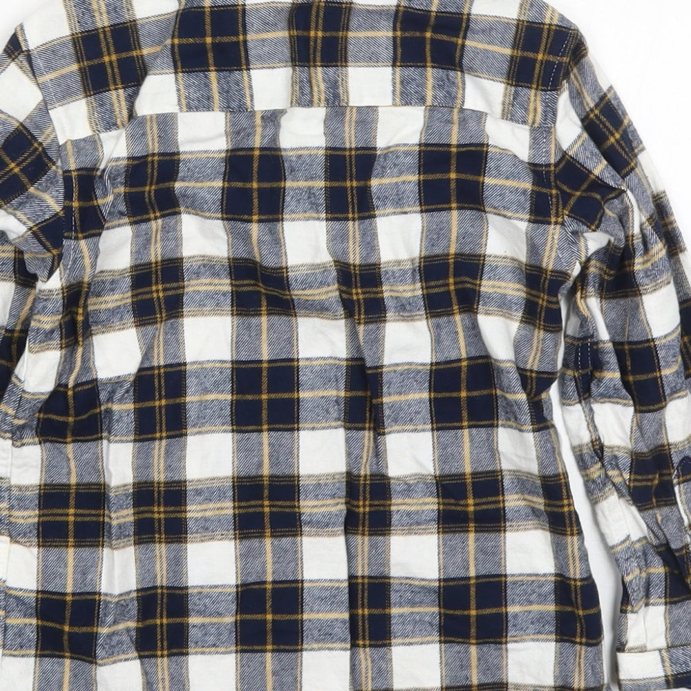 Primark Boys Blue Check Cotton Basic Button-Up Size 4-5 Years Collared Button - Yellow