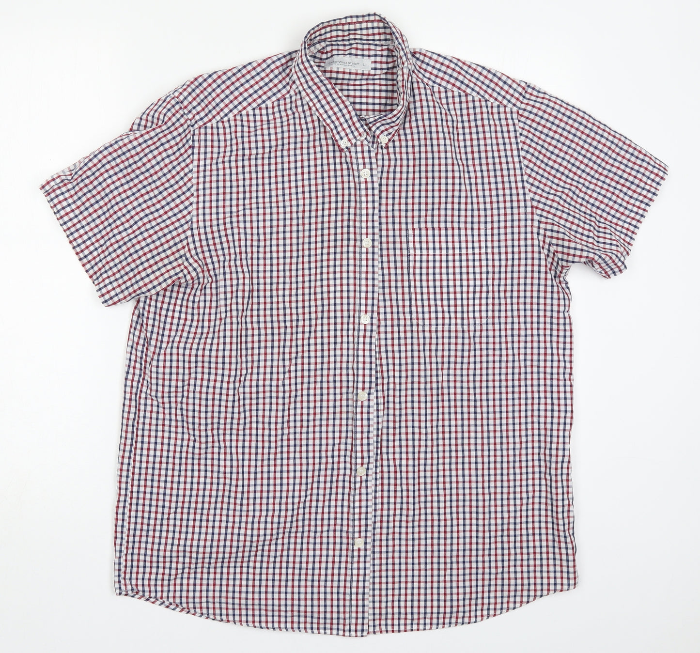Cedar Wood State Mens Multicoloured Check Polyester  Button-Up Size L Collared Button