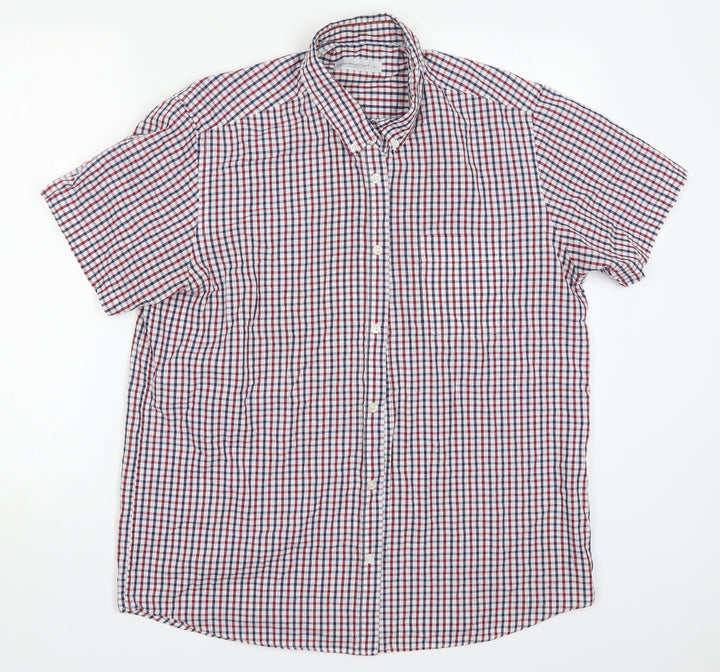 Cedar Wood State Mens Multicoloured Check Polyester  Button-Up Size L Collared Button