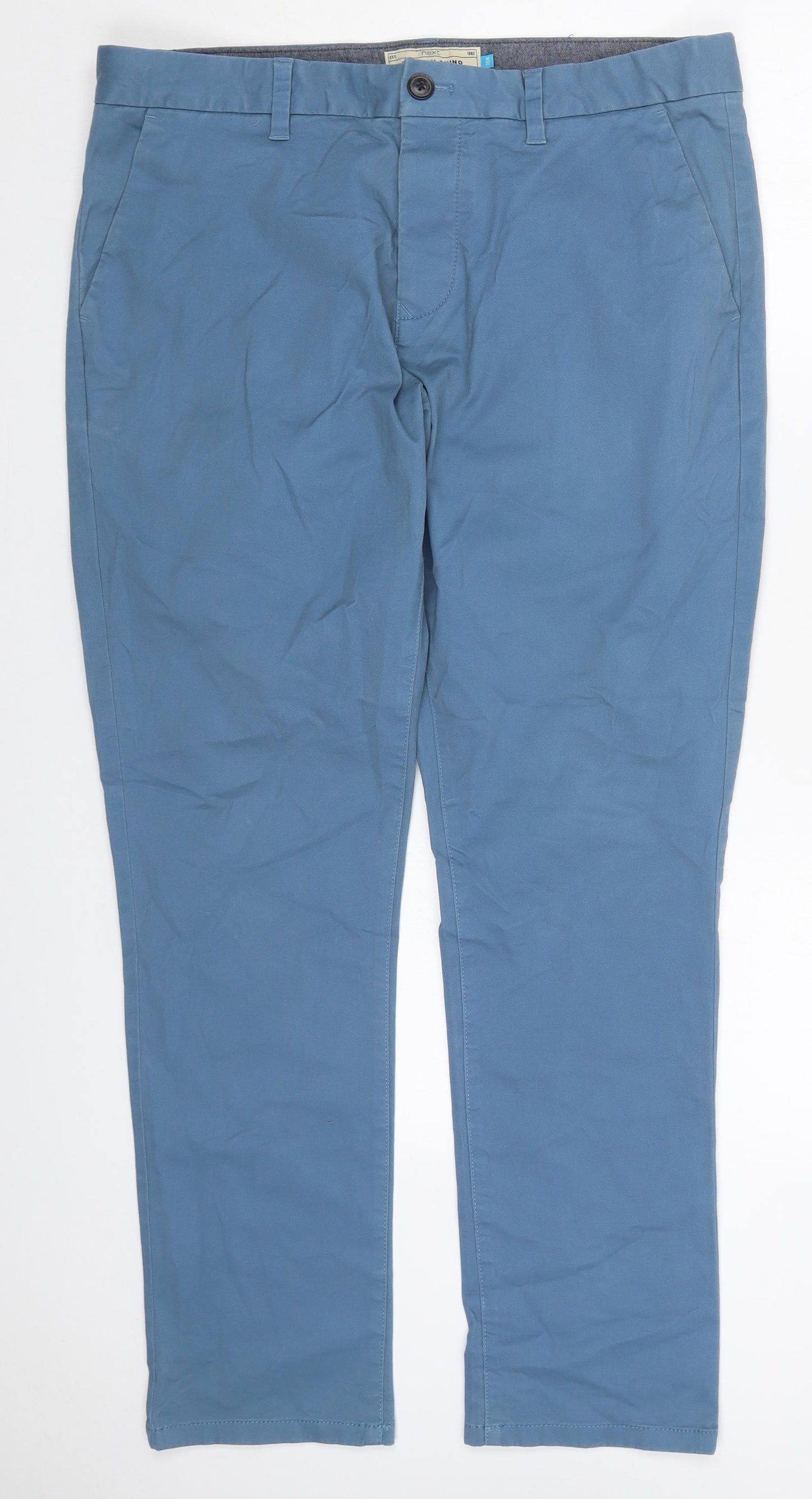NEXT Mens Blue  Cotton Chino Trousers Size 36 L31 in Slim Button