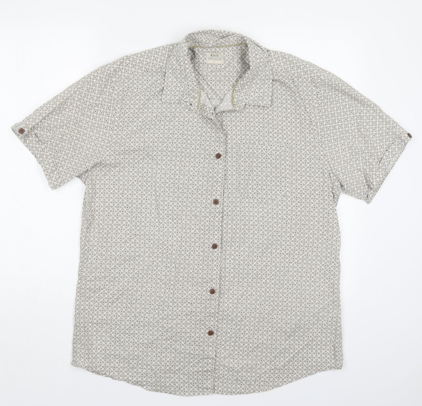 Matalan Mens Beige Geometric Cotton  Button-Up Size L Collared Button