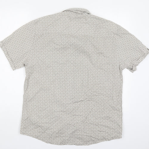 Matalan Mens Beige Geometric Cotton  Button-Up Size L Collared Button
