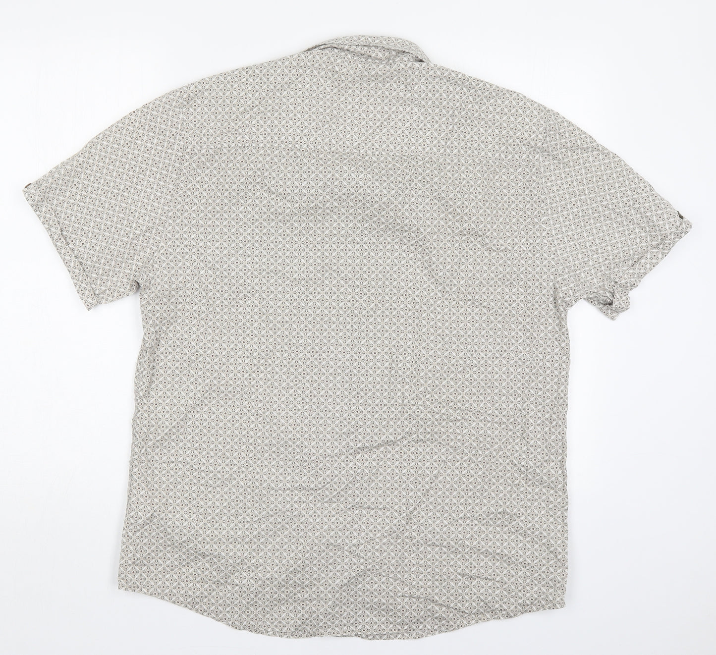 Matalan Mens Beige Geometric Cotton  Button-Up Size L Collared Button