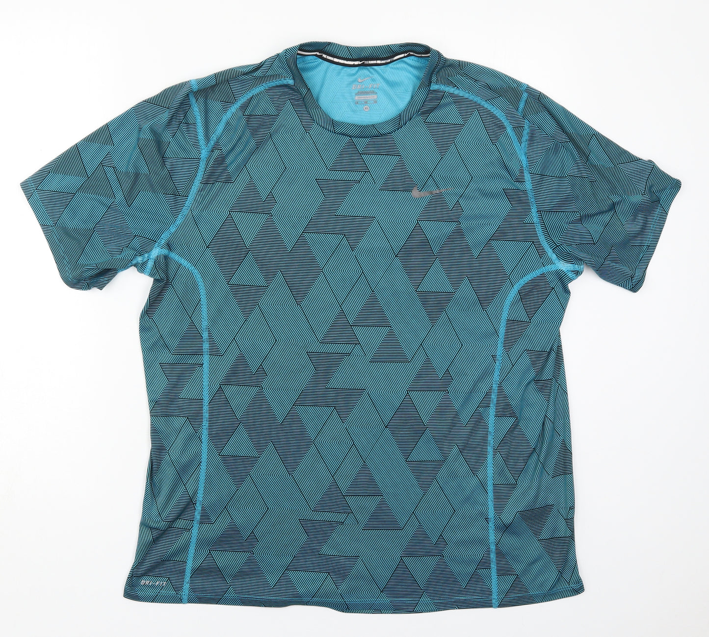 Nike Mens Blue Geometric Polyester  T-Shirt Size XL Crew Neck