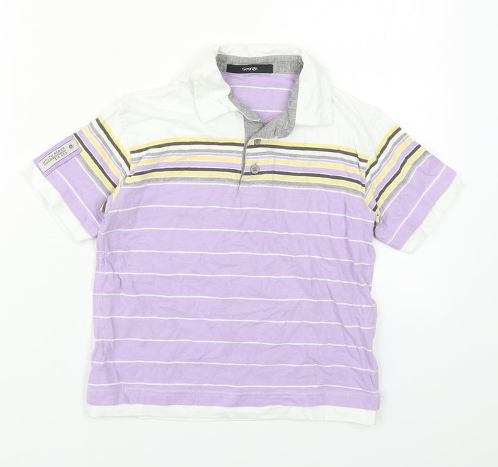 George Boys Purple Striped Cotton Basic Polo Size 5-6 Years Collared Button