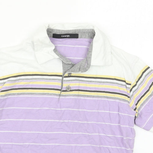 George Boys Purple Striped Cotton Basic Polo Size 5-6 Years Collared Button