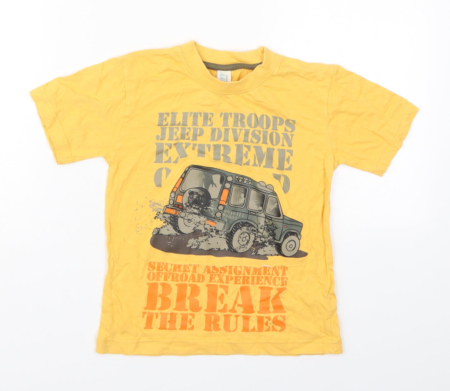 Scruff Boys Yellow  Cotton Basic T-Shirt Size 5-6 Years Crew Neck Pullover - Little Troops