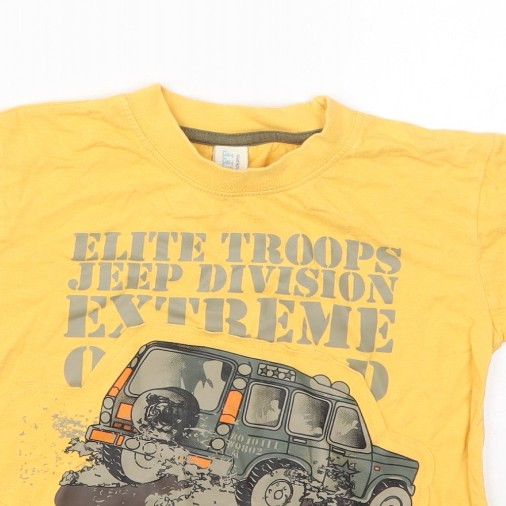 Scruff Boys Yellow  Cotton Basic T-Shirt Size 5-6 Years Crew Neck Pullover - Little Troops