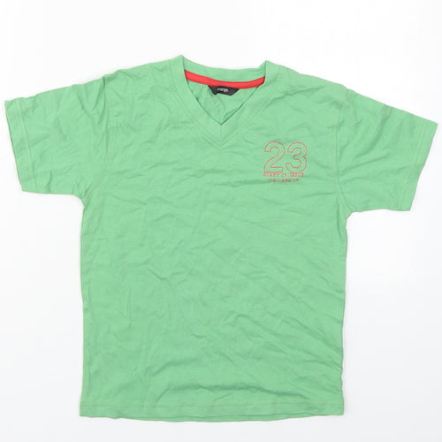 George Boys Green  Cotton Basic T-Shirt Size 6-7 Years V-Neck Pullover - 23