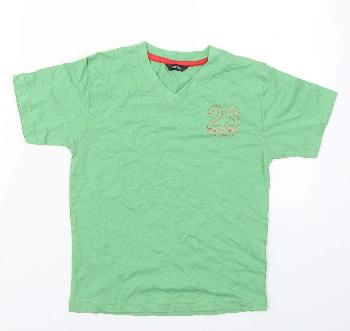 George Boys Green  Cotton Basic T-Shirt Size 6-7 Years V-Neck Pullover - 23