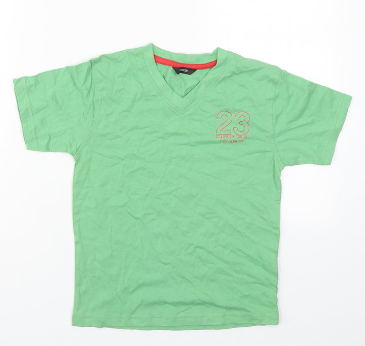 George Boys Green  Cotton Basic T-Shirt Size 6-7 Years V-Neck Pullover - 23