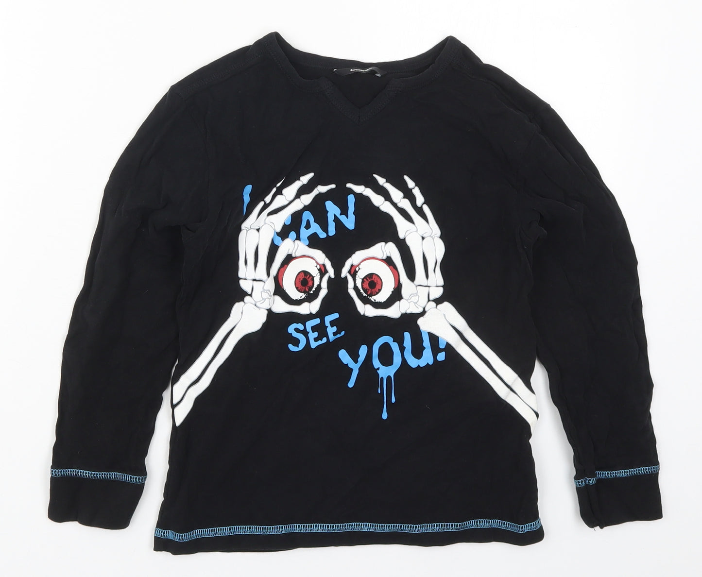 George Boys Black  Cotton Basic T-Shirt Size 6-7 Years Crew Neck Pullover - I Can See You