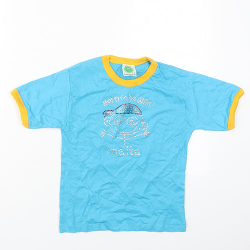 Peak Projects Boys Blue  Cotton Basic T-Shirt Size L Crew Neck Pullover - Born To Be Wild Malta