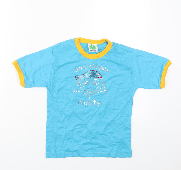Peak Projects Boys Blue Cotton Basic T-Shirt Size L Crew Neck Pullover - Born To Be Wild Malta