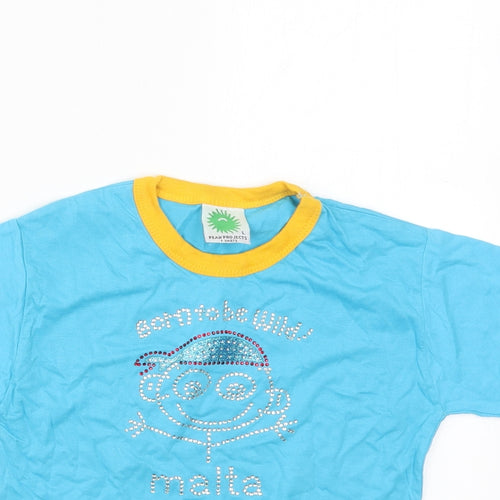 Peak Projects Boys Blue  Cotton Basic T-Shirt Size L Crew Neck Pullover - Born To Be Wild Malta