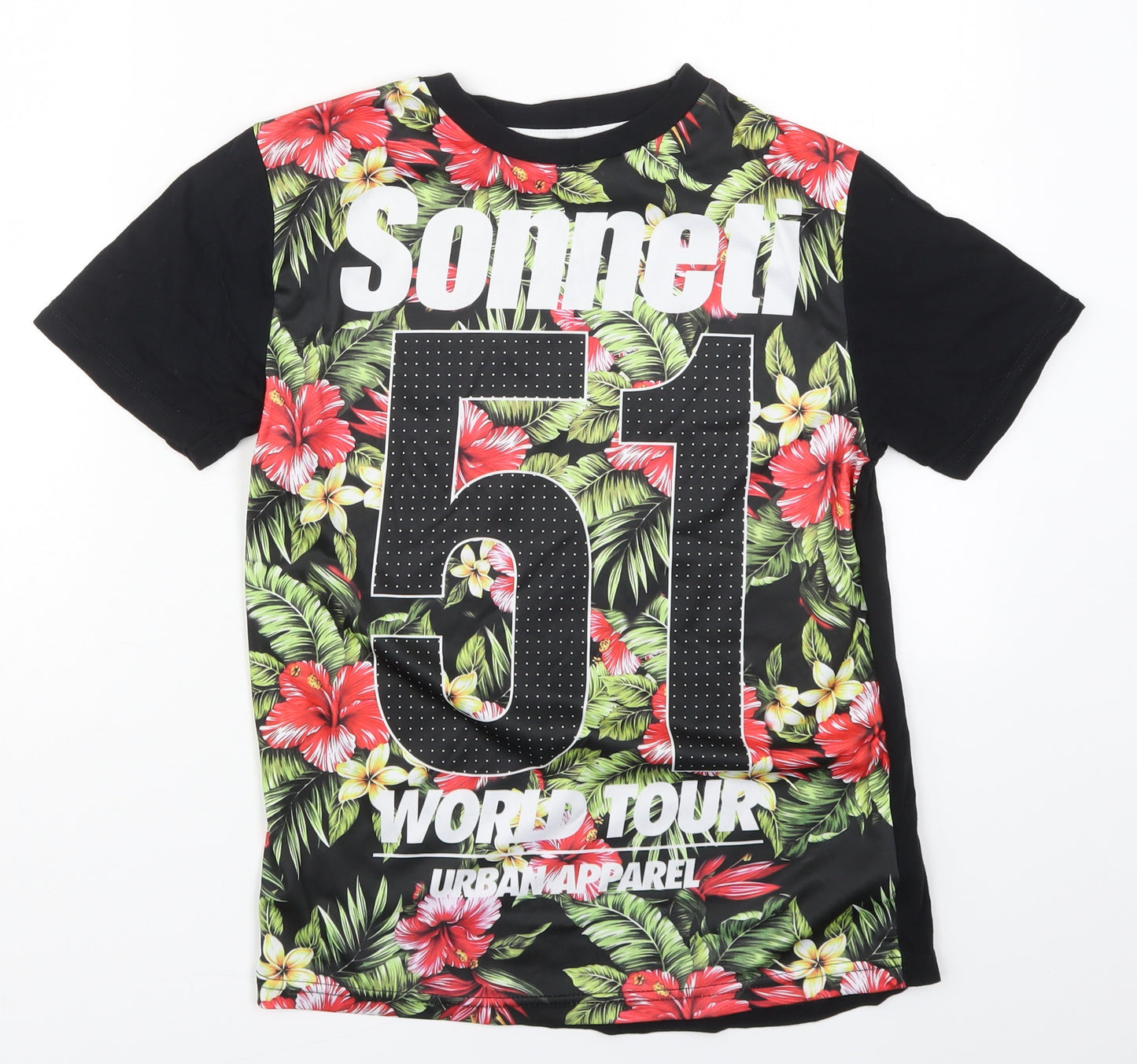 Sonneti Boys Multicoloured Floral Polyester Basic T-Shirt Size 12-13 Years Crew Neck Pullover - Sonneti World Tour 51