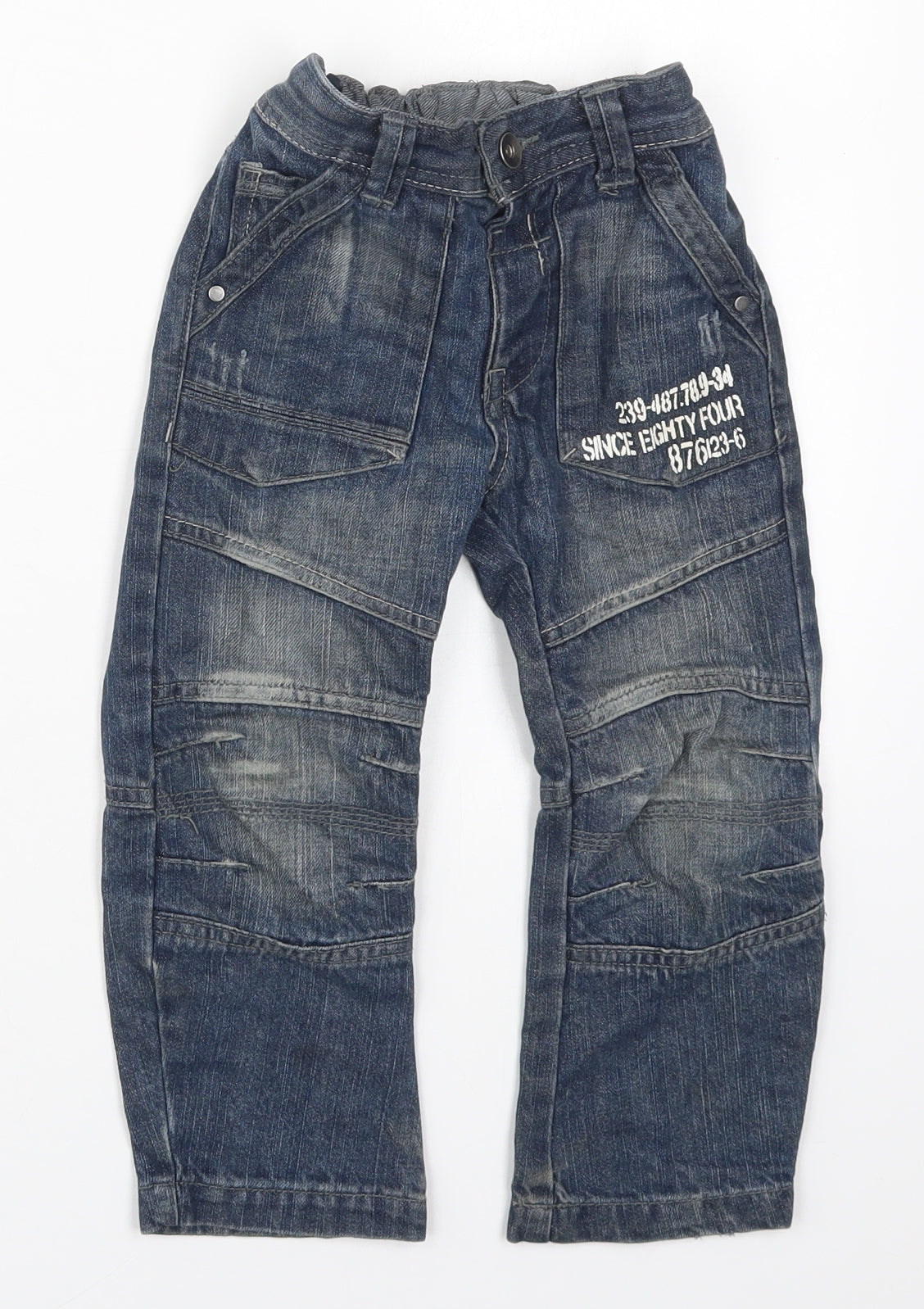 George Boys Blue  Cotton Straight Jeans Size 3-4 Years  Regular Button - Distressed Look
