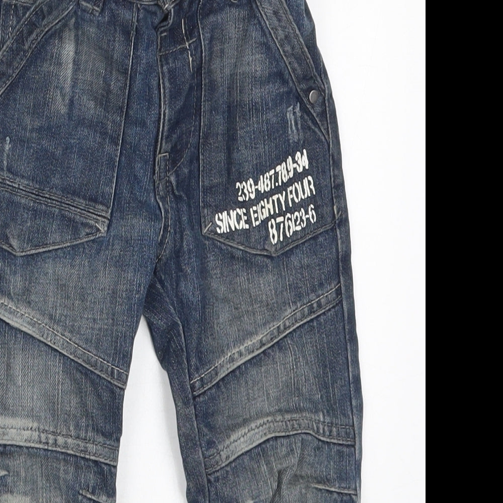 George Boys Blue  Cotton Straight Jeans Size 3-4 Years  Regular Button - Distressed Look