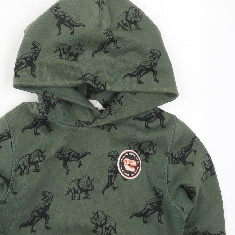 H&M Boys Green  Cotton Pullover Hoodie Size 9-10 Years  Pullover - Dinosaurs