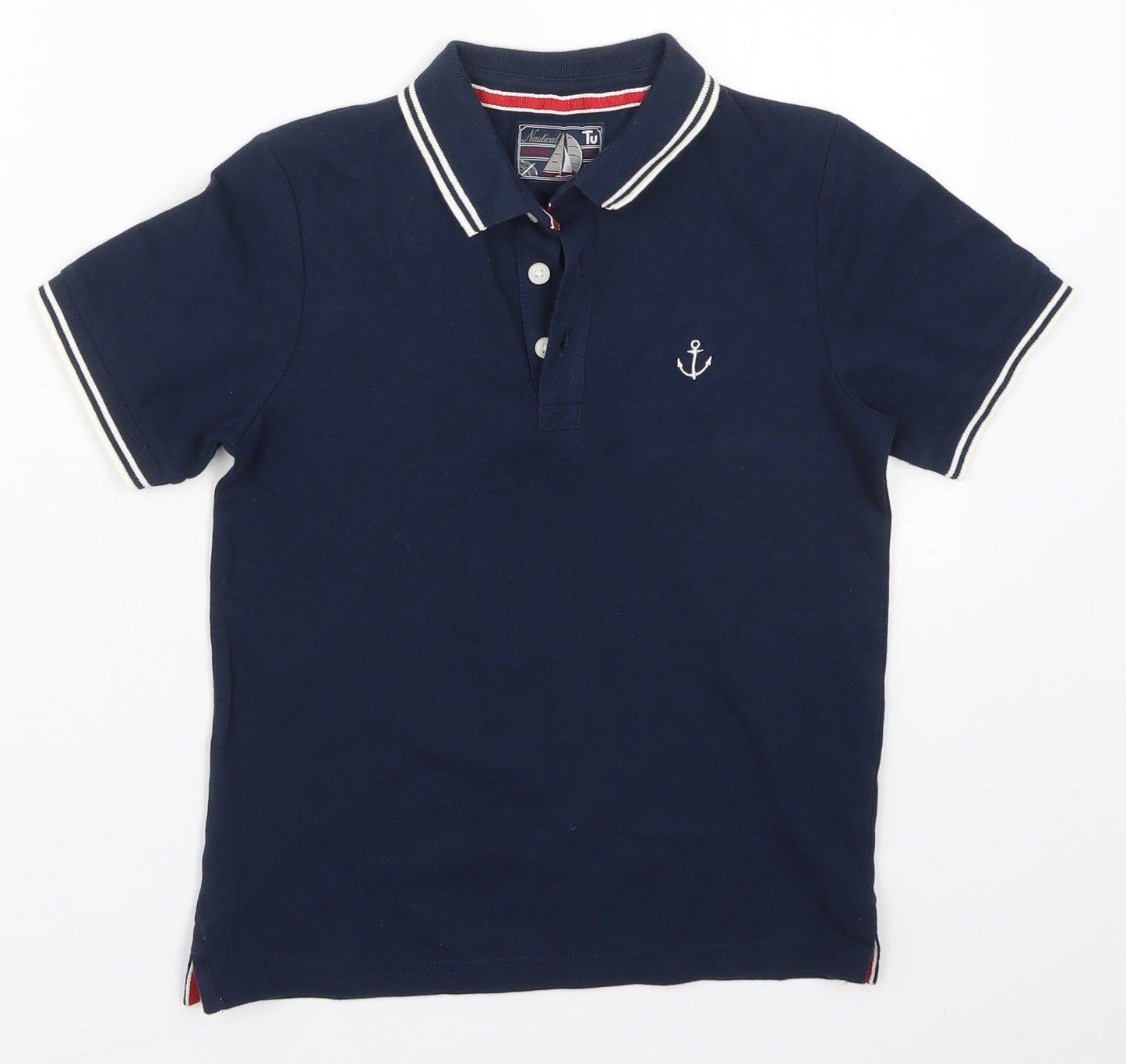 TU Boys Blue  Cotton Basic Polo Size 7 Years Collared Pullover - Anchor