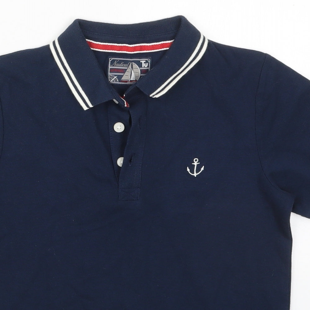 TU Boys Blue  Cotton Basic Polo Size 7 Years Collared Pullover - Anchor