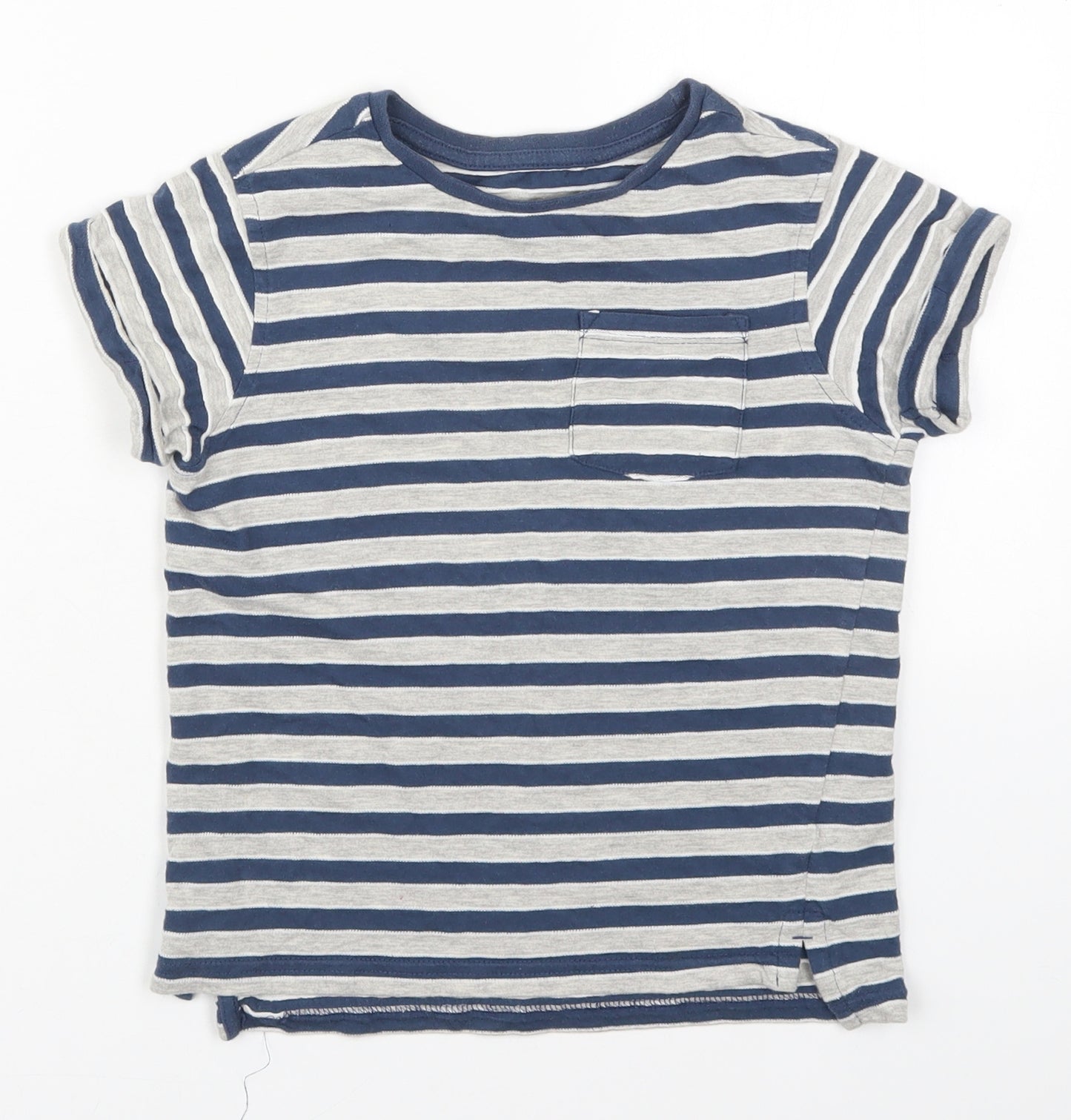 George Boys Blue Striped Cotton Basic T-Shirt Size 6-7 Years Crew Neck Pullover