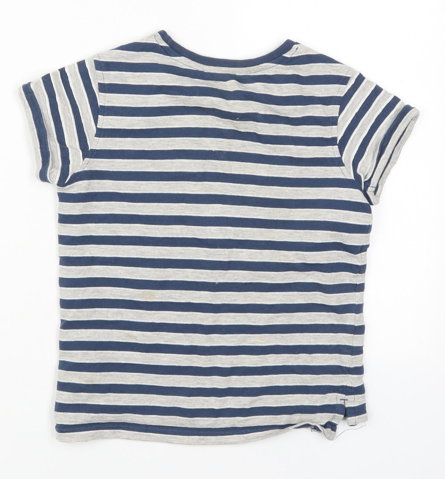George Boys Blue Striped Cotton Basic T-Shirt Size 6-7 Years Crew Neck Pullover