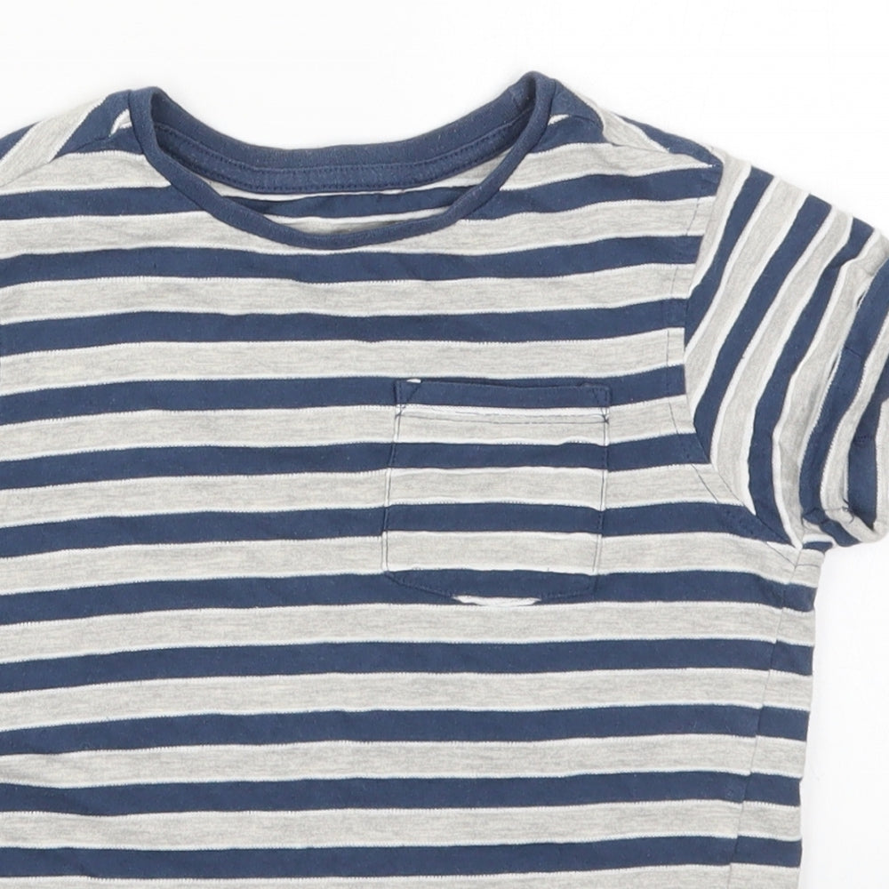 George Boys Blue Striped Cotton Basic T-Shirt Size 6-7 Years Crew Neck Pullover