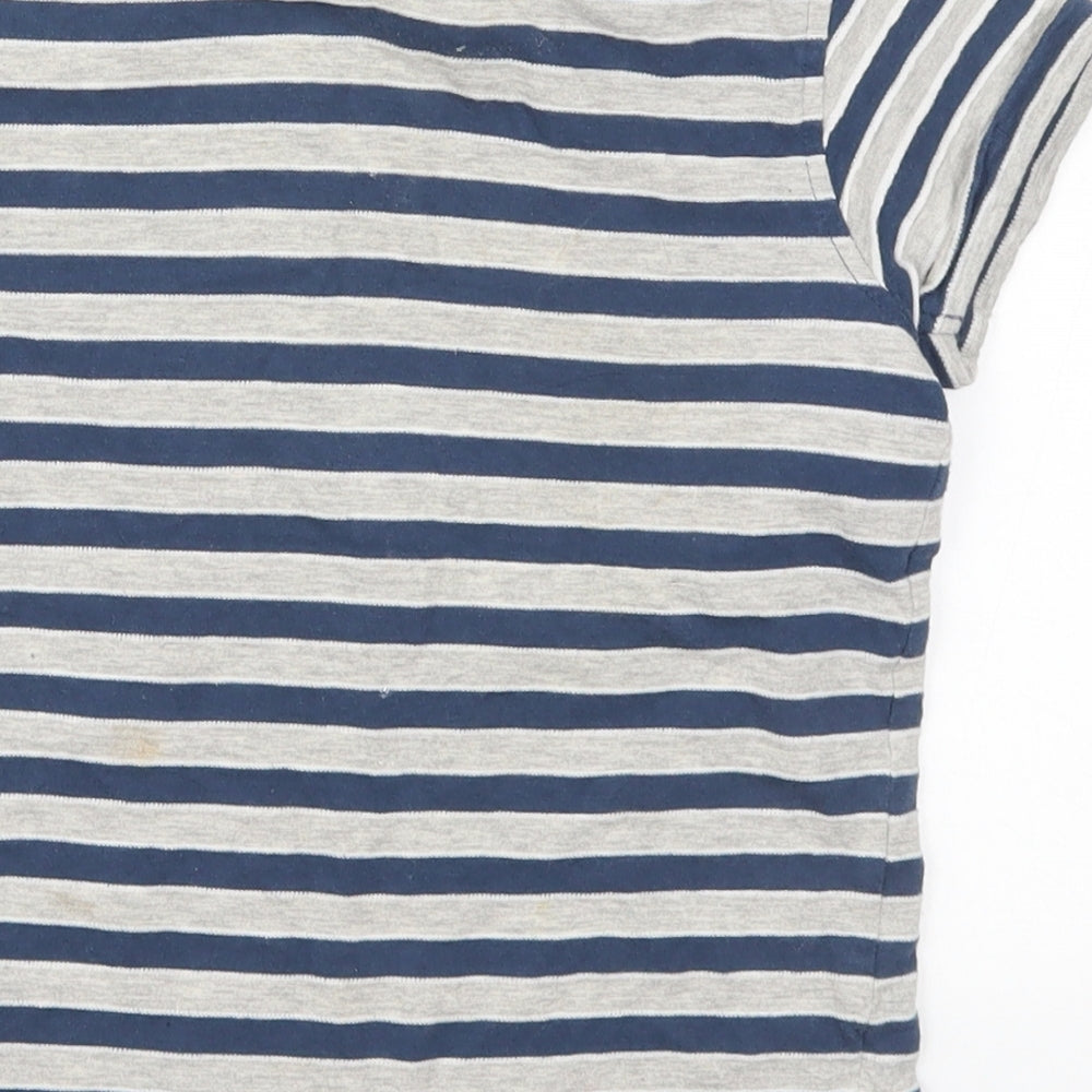 George Boys Blue Striped Cotton Basic T-Shirt Size 6-7 Years Crew Neck Pullover